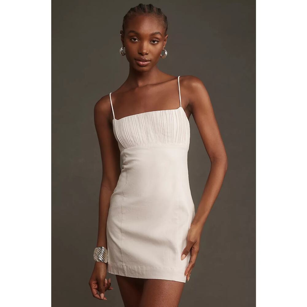 Anthropologie NWT Maeve The Ophelia Linen Slim Mini Dress Light Sand 12